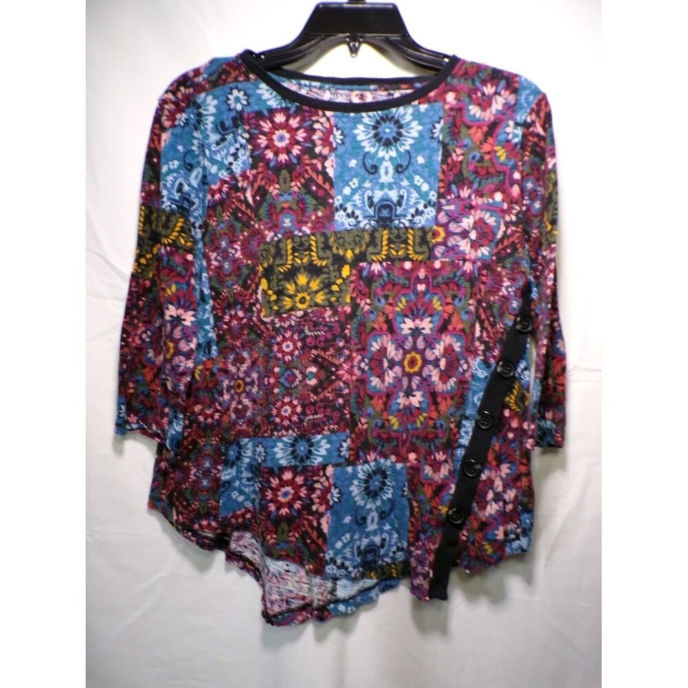 Westbound Women's Petite Floral Tunic Top Multicolor Black Button Detail PL